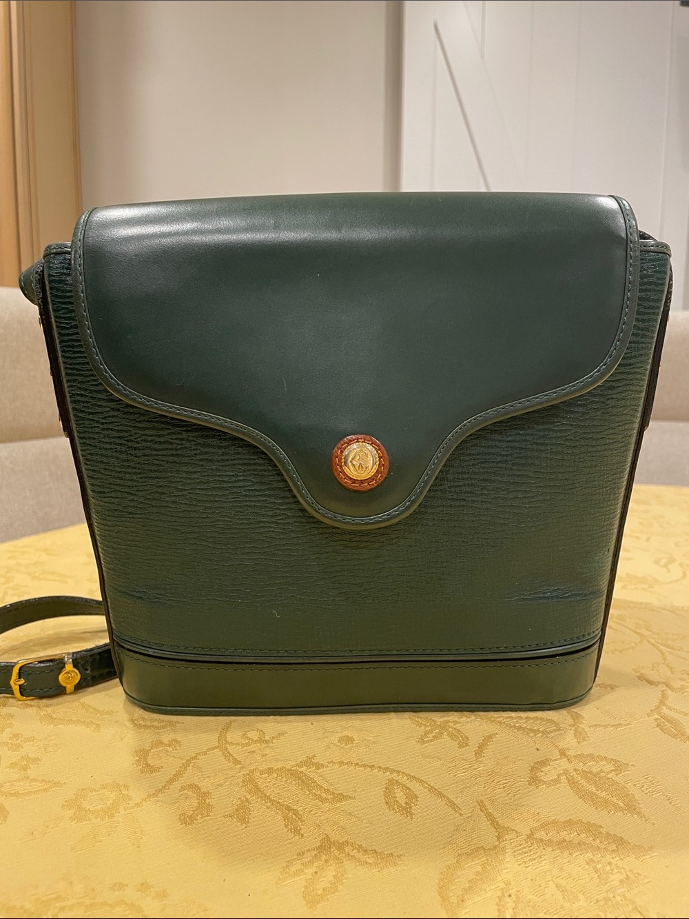 Philippe Charriol Vintage Leather Bag in Dark Green